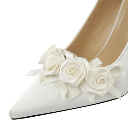 BIGTREE Shoes Lace Flower Women Pumps Silks Satins High Heels Stilettos 10 CM Fashion Wedding Shoes Female Pumps Party Shoes