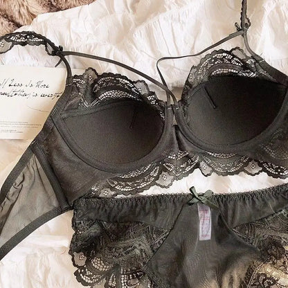 MOYISU Adjustable Lace Bralette for Small Chest Bra Set Removable Straps & Thin Padding Soft Wire Comfort Muslim Girls Underwear