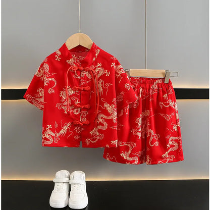 Short Sleeve Tops Shorts 2 Piece Set Boy Outfit Casual Kids Clothes Baby Tang Hanfu Suit Boys Costume Children's Sets Summer