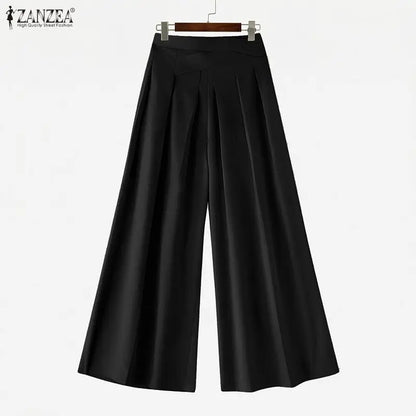 Elegant ZANZEA  Women Pants Summer Spring Wide Leg Pants Loose Thin Long Trousers OL Work Party Bottoms Streetwear Oversize
