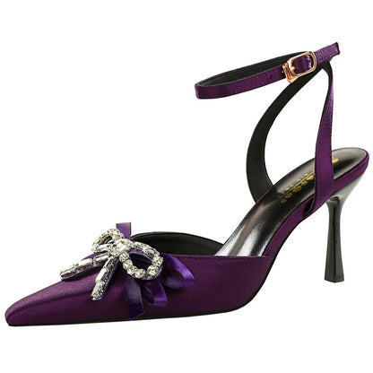 BIGTREE Shoes High-Heeled Sandals Women Shoes Summer Rhinestone Bowknot Women Pumps Silk Pointed Stiletto Heels 8 cm Sandals