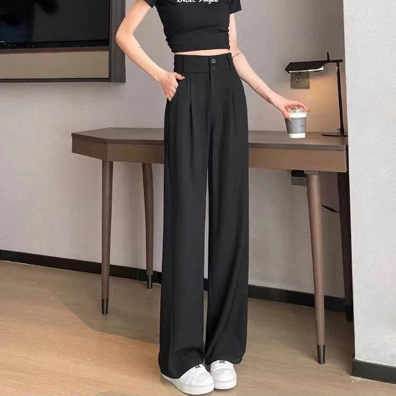 Lady Baggy High Waist Suit Pants Women Classic Designer Straight Leg Trousers Girls Fashion Casual Daily Slacks