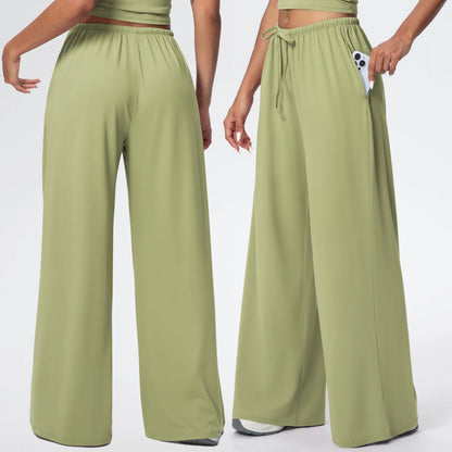 Loose Breathable Yoga Full Length Wide Leg Pants Solid Color Naked Feel Fitness Sports Woman Quick Drying Gym Pencil Pants
