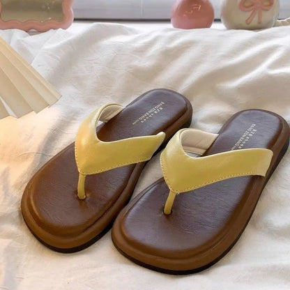 Autumn Afternoon Flip Flops for Women Suede Wedge Heel Clip Toe Memory Foam Insole Non Slip Summer Beach Footwear