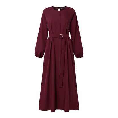 Modest Muslim Abaya Hijab Dresses ZANZEA Women Elegant O Neck Long Sleeve Belted Sundress Solid Color Loose Dubai Robe Ramadan