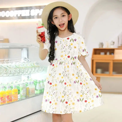 Cotton Floral Summer Bubble Children's Elegant Dress Child Girl Girls Clothes 8 To 9 Years Princess Casual Dresses 10 12 Old 14