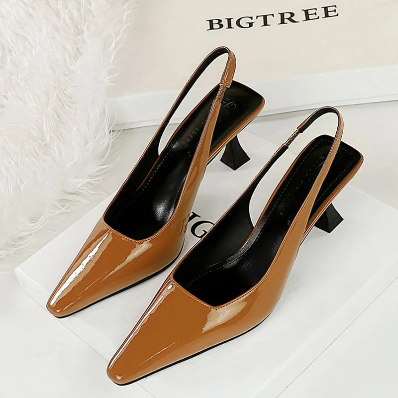 BIGTREE Shoes Retro Kitten High Heels Women Pumps Small Square Head Hollow Back Strap Women Sandals Summer Shoes Office Heels