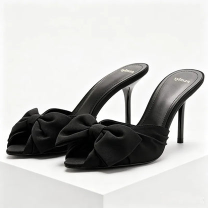 Black Butterfly Knot Decoration High Heel Slippers Women Sexy Peep Toe Slide Sandals for Ladies Summer Elegant  Heeled Sandals