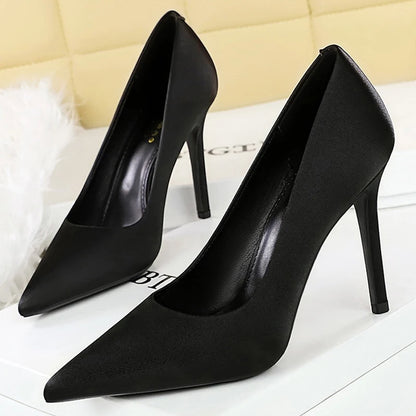 BIGTREE Shoes Women Pumps Fashion High Heels Premium Silk Satin Women Heels 10 Cm Stiletto Sexy Party Shoes Lady Office Shoes
