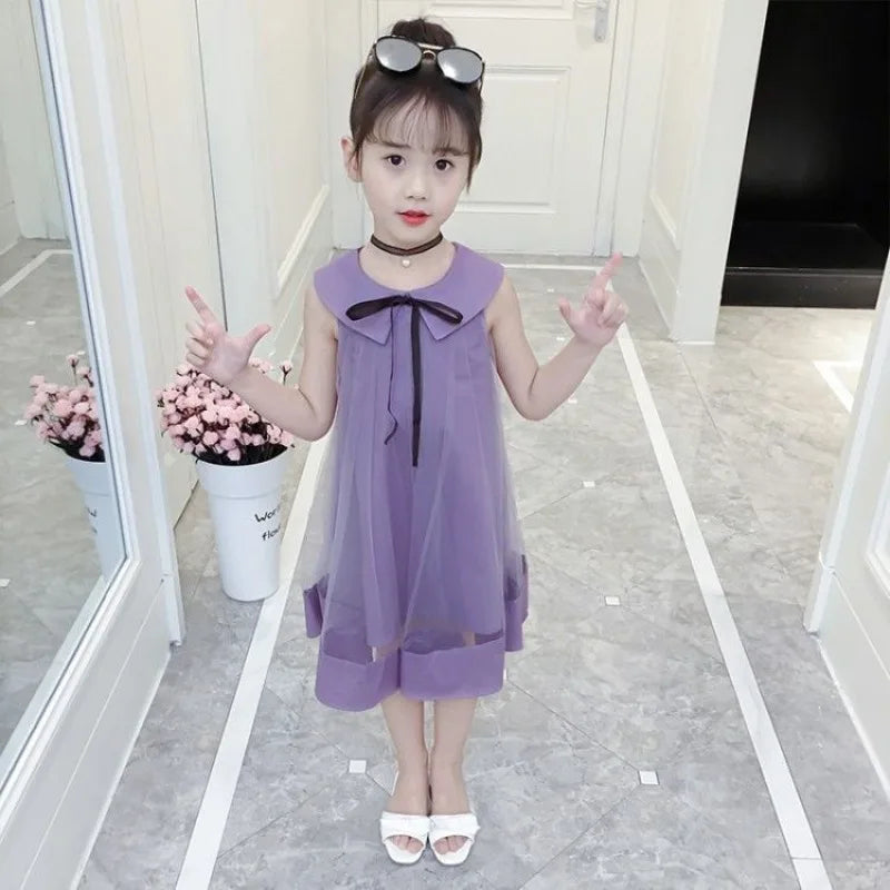 Princess Dress for Little Girls with Doll Collar and Tulle Skirt Casual Dresses Girl Kid's Women's Summer Tweens Clothing Kids