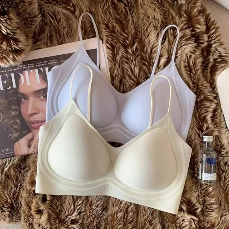 Summer Thin Ultra-thin Ice-skinned Thin Shimmering Shoulder Strap Underwear for Women Without Marks and Beautiful Back Bra