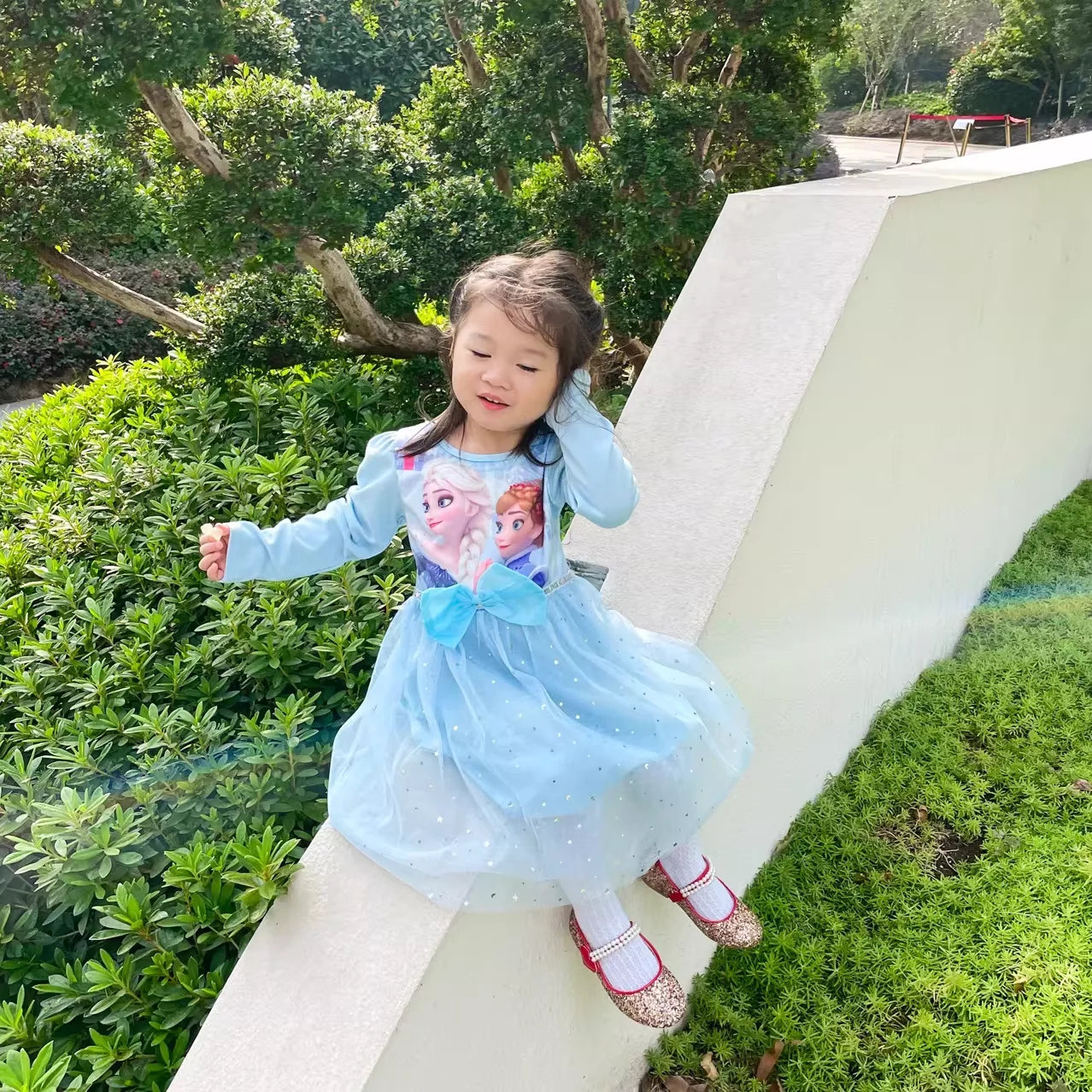 2026 New Snow Queen Dress for Girls Long Sleeve Cotton Lining Puffy Tulle Tutu Princess Gown Kids Birthday Party Clothes Blue