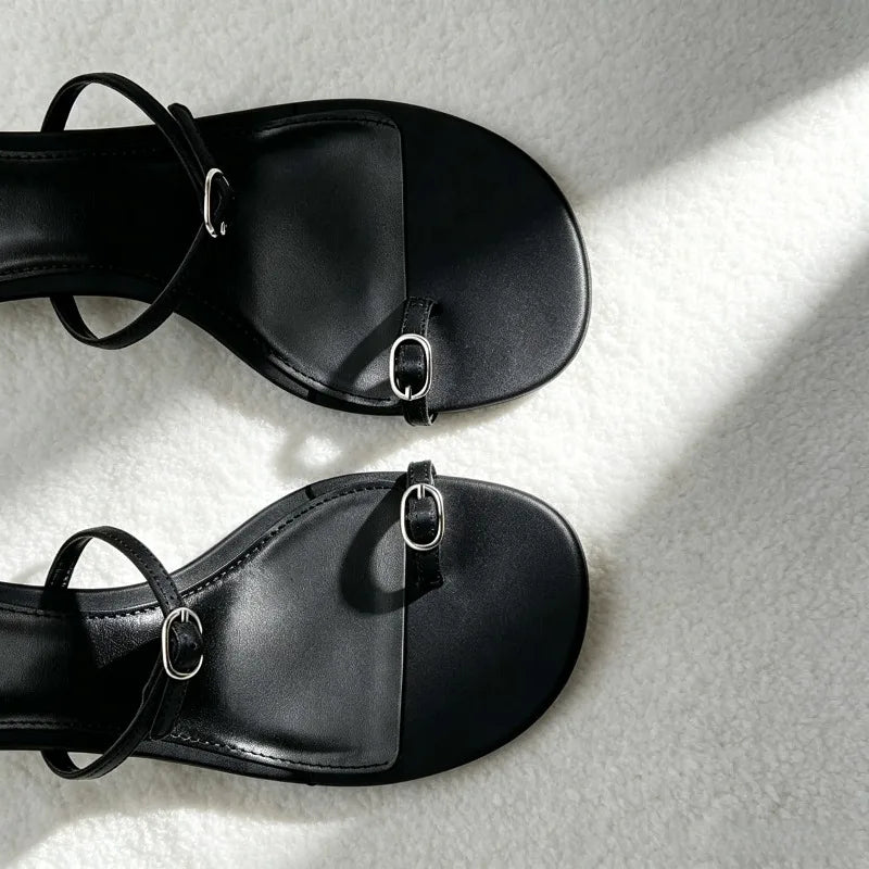 Unique Metal Buckle Detail Mule Sandals Women Cozy Adjustable Narrow-band Kitten-heel Slide Sandals Elegant Clip Toe Flip Flops