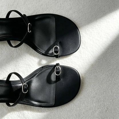 Unique Metal Buckle Detail Mule Sandals Women Cozy Adjustable Narrow-band Kitten-heel Slide Sandals Elegant Clip Toe Flip Flops