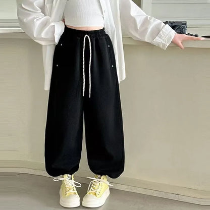Girls' Harem Joggers Spring Autumn Loose Fit All Match Casual Sporty Pants with Ankle Cuff Breathable Fabric Adjustable Cuffs