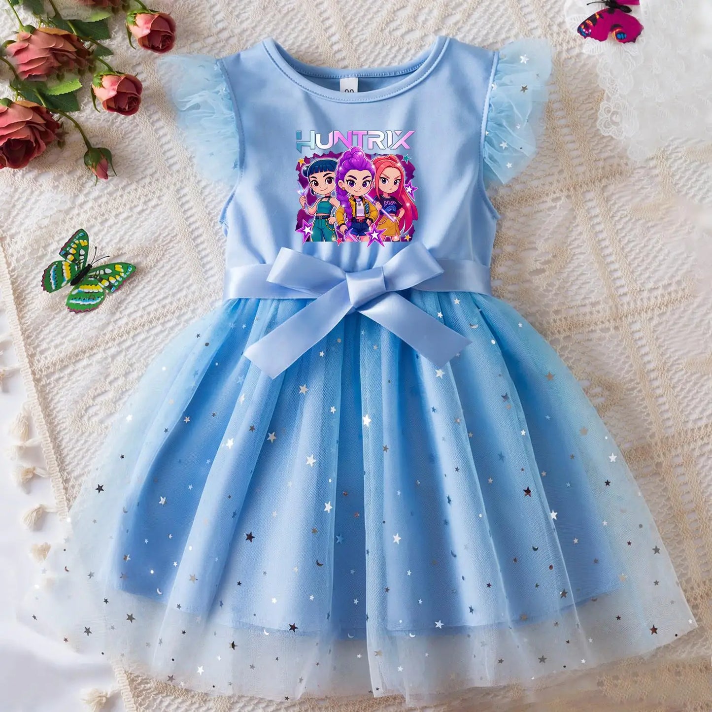 K-Pop Hunters Zoey Rumi Girls Sequin Tutu Dress with Bow Flutter Sleeves Summer Princess Party Outfit for Toddler Kids 2-6Y