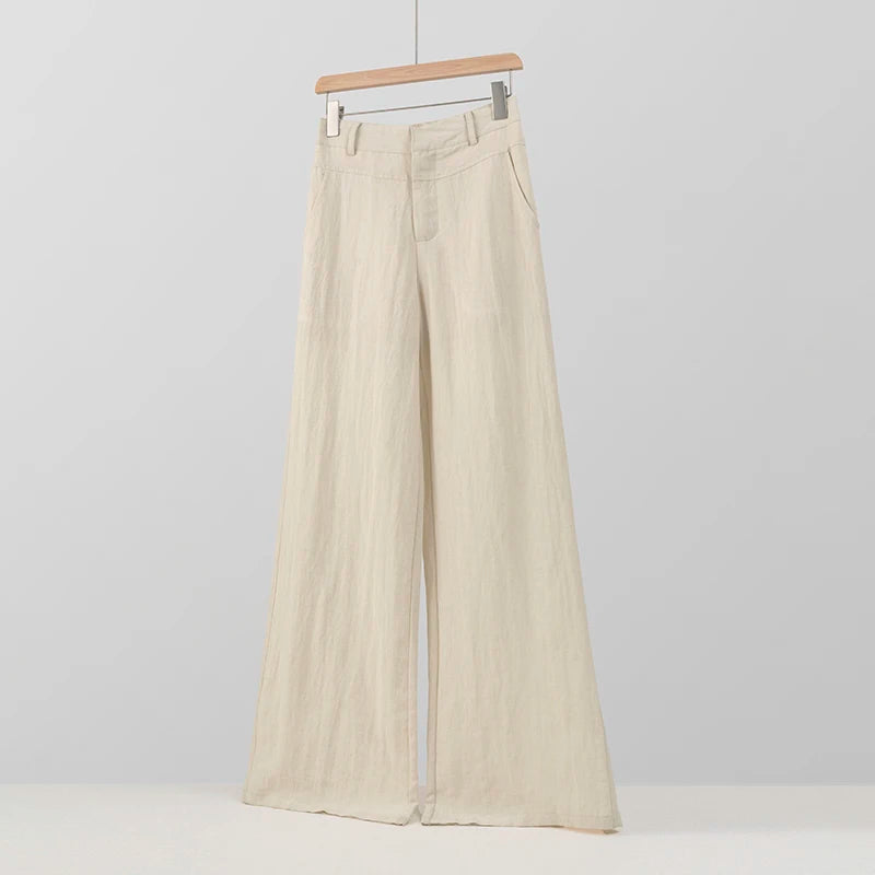 Women Casual Wide Leg Pants Elastic High Waist Linen Trousers Summer Fashion Women Clothes Beachwear