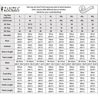 ZANZEA Plus Size 5XL Women Crinkled Fabric Pant Sets 3/4 Sleeve Shirt & Wide Leg Pant 2-Piece Sets Autumn Daily Casual Co-ords