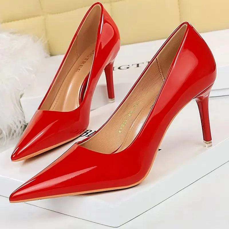 BIGTREE Shoes Classic Pumps Patent Leather Women Pumps Fashion Women Wedding Shoes High Heels Stiletto 10.5 cm 7.5 cm Lady Shoes