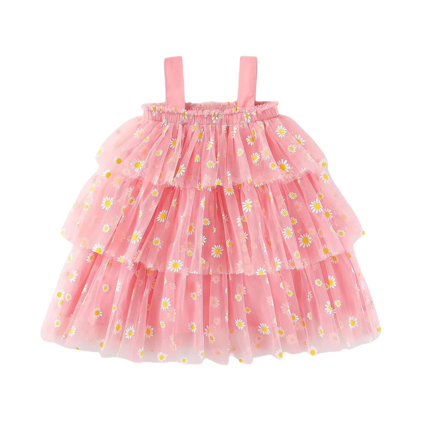 Infant Baby Girl Summer Tulle Dress 0-5T Daisy Print Tiered Cake Skirt Spaghetti Strap Princess Girl Party Dress