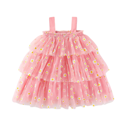 Infant Baby Girl Summer Tulle Dress 0-5T Daisy Print Tiered Cake Skirt Spaghetti Strap Princess Girl Party Dress