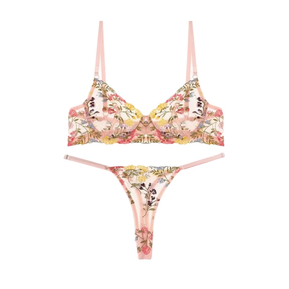 Bohemia Transparent Lingerie Set Push Up Elegant Embroidery Floral Underwear Ultra-thin Bra Suit Girl