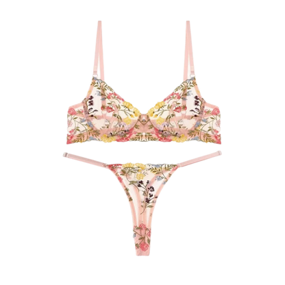 Bohemia Transparent Lingerie Set Push Up Elegant Embroidery Floral Underwear Ultra-thin Bra Suit Girl