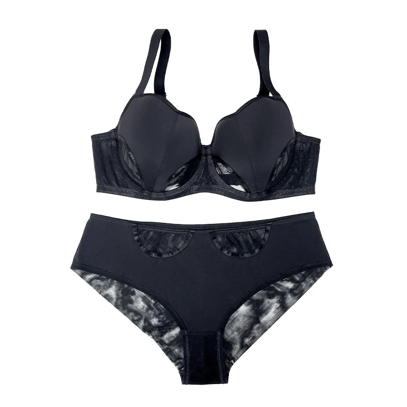 Women Plus Size Minimizer Sheer Mesh Bra And Panty Set Underwire Full Coverage Big Cup D E F G H I Curvy Lingerie 2 Pieces D