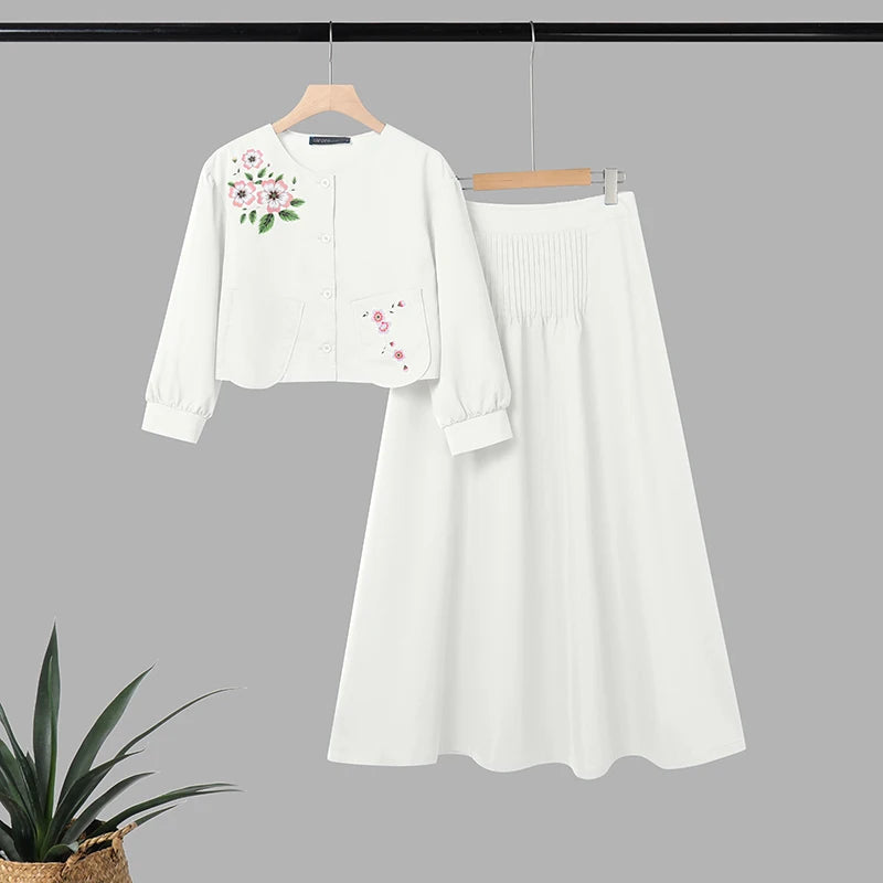 ZANZEA Women's Elegant Skirt Suits Floral Print 3/4 Sleeve Cropped Shirts & Pintuck Maxi Skirts 2 Piece Sets Outfits Woman Sets