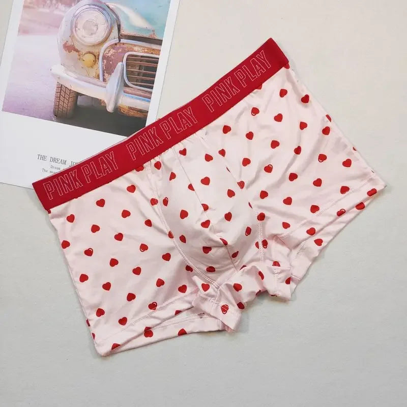 Couple Panties Set Sexy Lace Ice Silk Fabrics Underwear Men's Boxers Cartoon Bear Print Panties set Women's Briefs 1 PCS