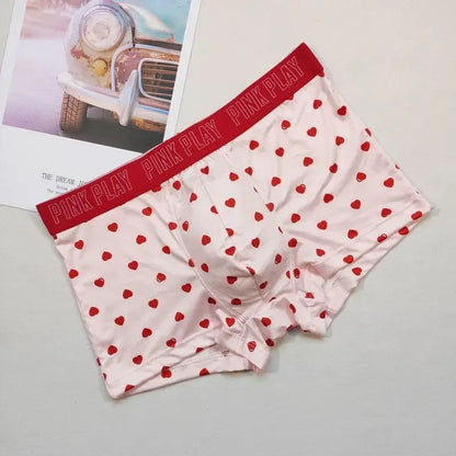 Couple Panties Set Sexy Lace Ice Silk Fabrics Underwear Men's Boxers Cartoon Bear Print Panties set Women's Briefs 1 PCS
