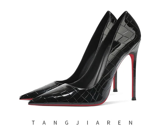 Summer new crocodile patterned high heels for women, slim heels, sexy, fashionable, versatile, professional single shoes