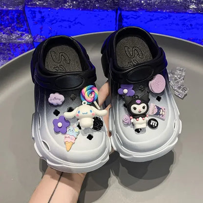 Kuromi Summer Children Slippers Girls Soft Comfortable Slippers Women's Cute Cut-Outs Casual Versatile Outside Beach Sandals