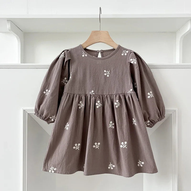 2-7Yrs Casual New Flower Girl Dresses Kids Girls Dress Floral Kids Clothes Autumn Cotton Embroidery Baby Girl Princess Dress