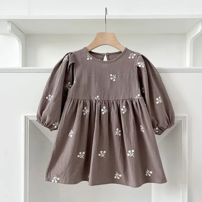 2-7Yrs Casual New Flower Girl Dresses Kids Girls Dress Floral Kids Clothes Autumn Cotton Embroidery Baby Girl Princess Dress