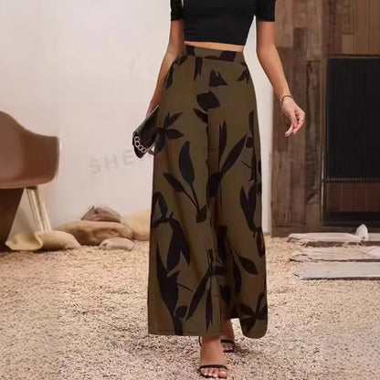 Women's Print Wide-Legged Casual Pants Loose Fit Fashionable Trousers