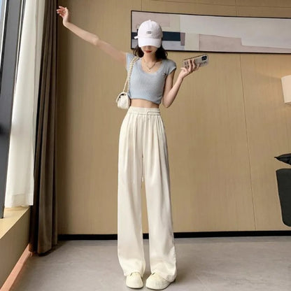 Ladies Summer High Waist Wide Leg Fashion Simplicity Elegant Trend Street Casual New Style Fashionable Temperament Pants