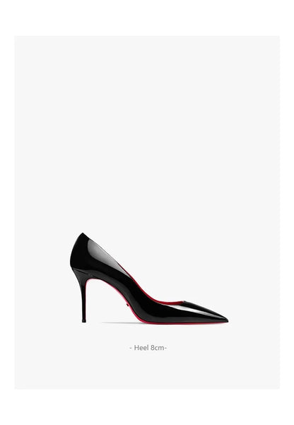 HLTINO Women Sexy Red Bottom Heels Spring Summer Single Shoes Bright Patent Leather Casual Style Stilettos