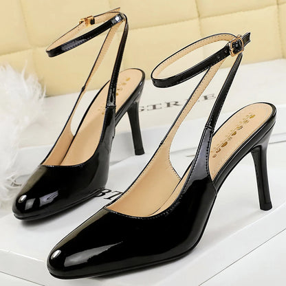 Fashion Sandals Women High Heels Round Toe Sweet Women Pumps Patent Leather Luxury Banquet Shoes Stiletto Heels Sandals Summer