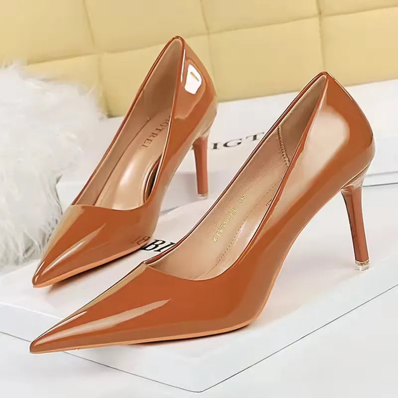 BIGTREE Shoes Patent Leather Women 7.5 cm 10.5 Heels Fashion Women Pumps Stiletto Heels Lady Shoes Large Size Sexy Party Shoe