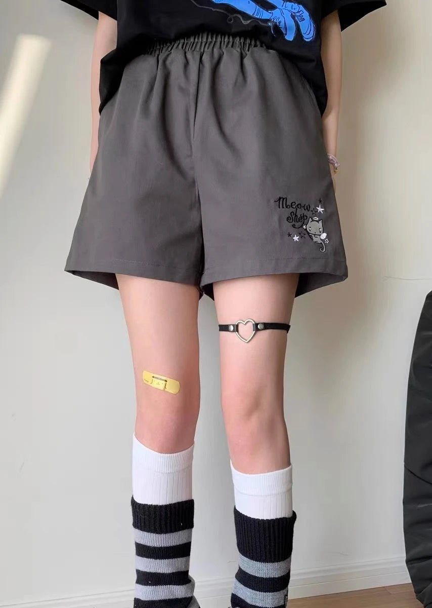 Summer Japanese High Waisted Shorts Women Cute Cat Cartoon Print Cotton Short Pants Casual Fashion Female Bottoms Shorts New