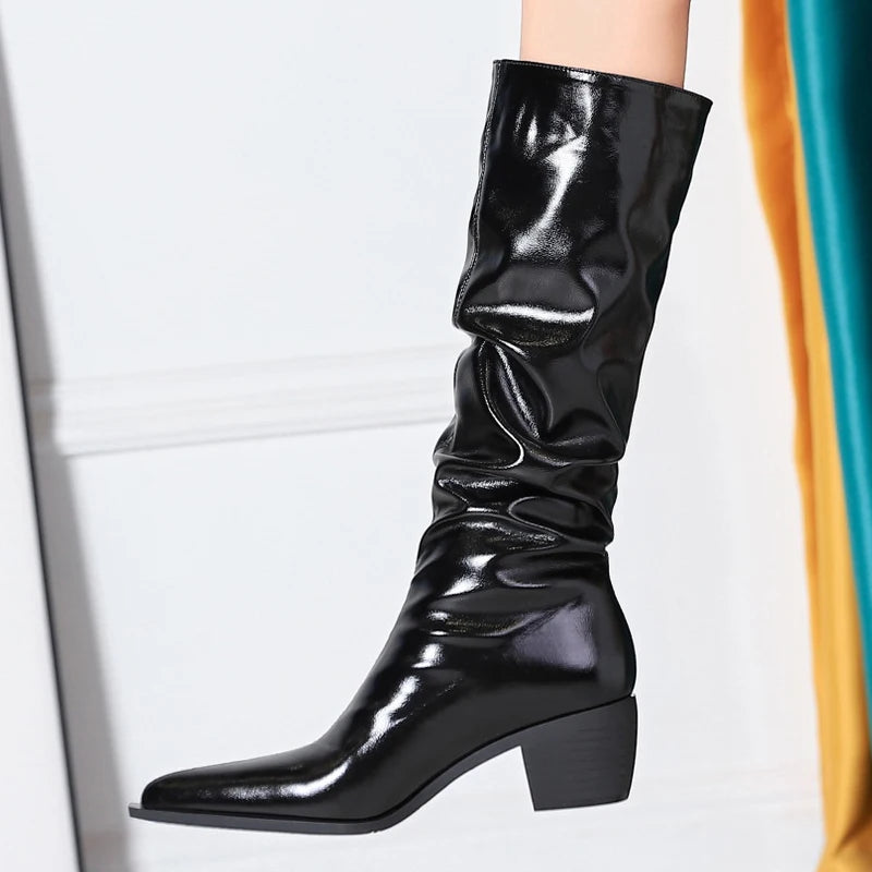 BIGTREE Shoes Patent Leather Women Knee-High Boots Thick Heel Women Boots 2026 New Winter Boots Fashion High Boots Ladies Shoes