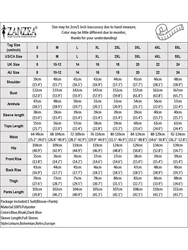 2025 ZANZEA 2-Piece Pant Sets for Woman Outfits, Long Sleeve Shirts and Tied-Waist Wide Leg Pants, Casual Loose Suits Workwear