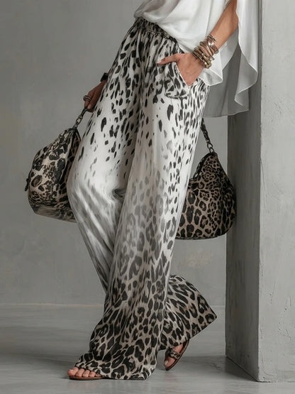 Missuoo Women's Watercolor Leopard Print Elastic Waist Wide Leg Chiffon Palazzo Pants 2026 Summer Casual Vacation Trousers