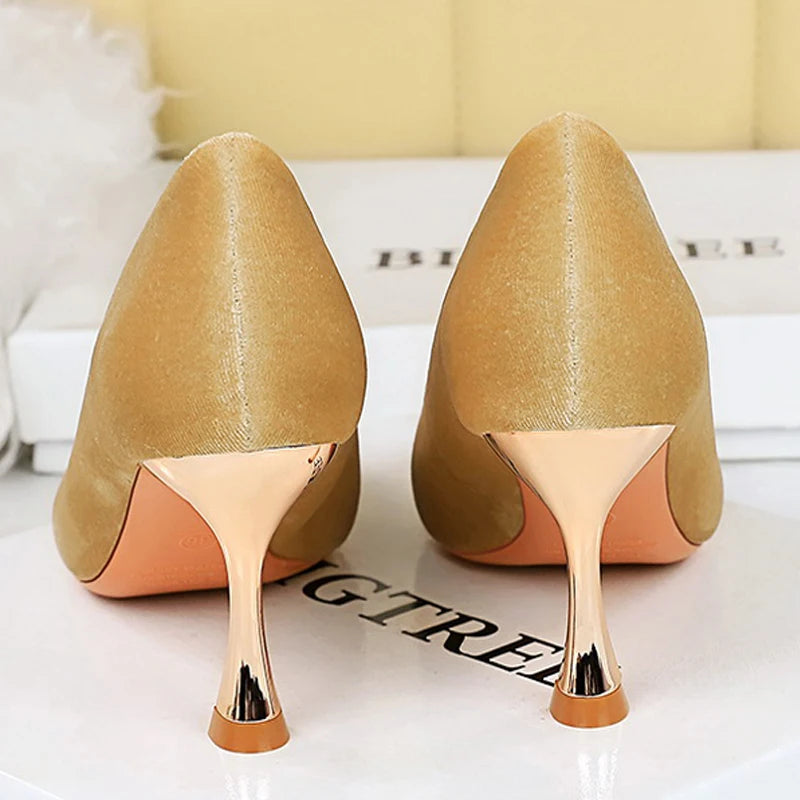Large Size 43 Women 7 Cm Heels Metal Pointed Women Pumps Fashion Kitten Heels Sexy Party Shoes Women Suede Luxury Lady Heels
