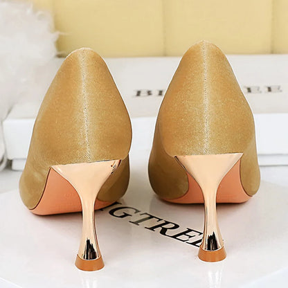 Large Size 43 Women 7 Cm Heels Metal Pointed Women Pumps Fashion Kitten Heels Sexy Party Shoes Women Suede Luxury Lady Heels