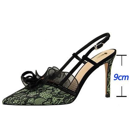 BIGTREE Shoes Fashion Women Sandals Mesh Lace Sexy High Heels 9 Cm Women Pumps Stilettos Summer Heeled Sandals Plus Size 42 43