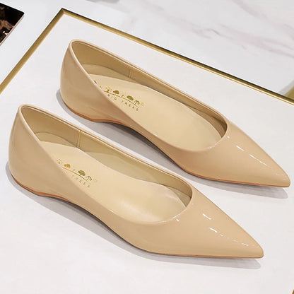 Patent Leather Women Flats Lady Sexy Evening Party Slip On Flat Shoes Women Sharp Pointed Low Heel Shoes Leisure Female Shoes
