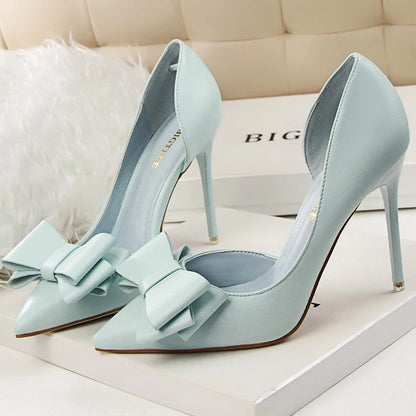 Plus Size 43 Women Classic Pumps High Heels Bowknot Women Pumps Stiletto 7.5 Cm 10 Cm Heels Women Basic Pump Party Shoes Ladies