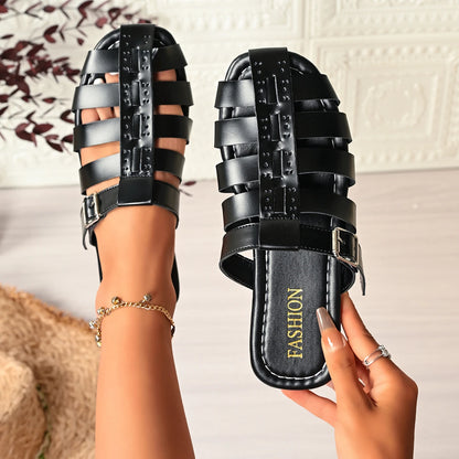 Women Summer Sandals Flat Roman Shoes Large Size Woven Casual Beach Buckle Comfortable Open Toe Breathable Footwear 2026 New